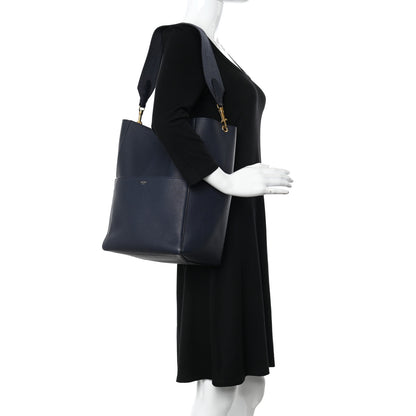 Celine Soft Grained Calfskin Sangle Bucket Bag Navy Blue 2 of 10