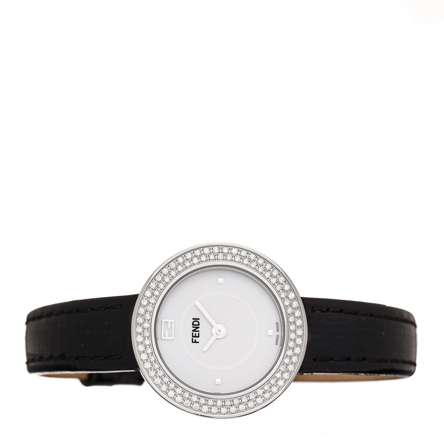Fendi Stainless Steel Patent Diamond Pave Bezel 28mm My Way Quartz Watch Black 2 of 6