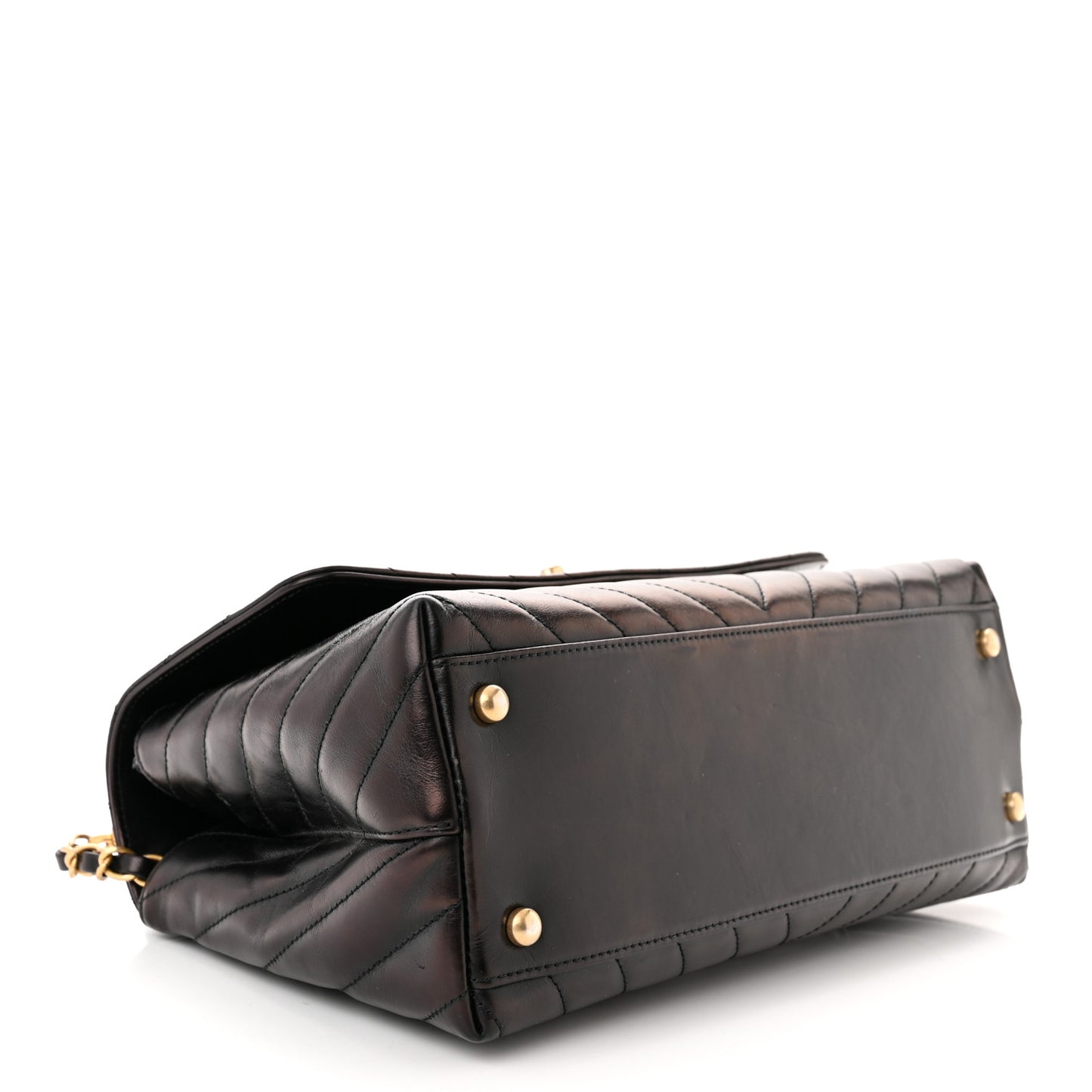 Glazed Calfskin Lizard Chevron Quilted Small Coco Handle Flap Black