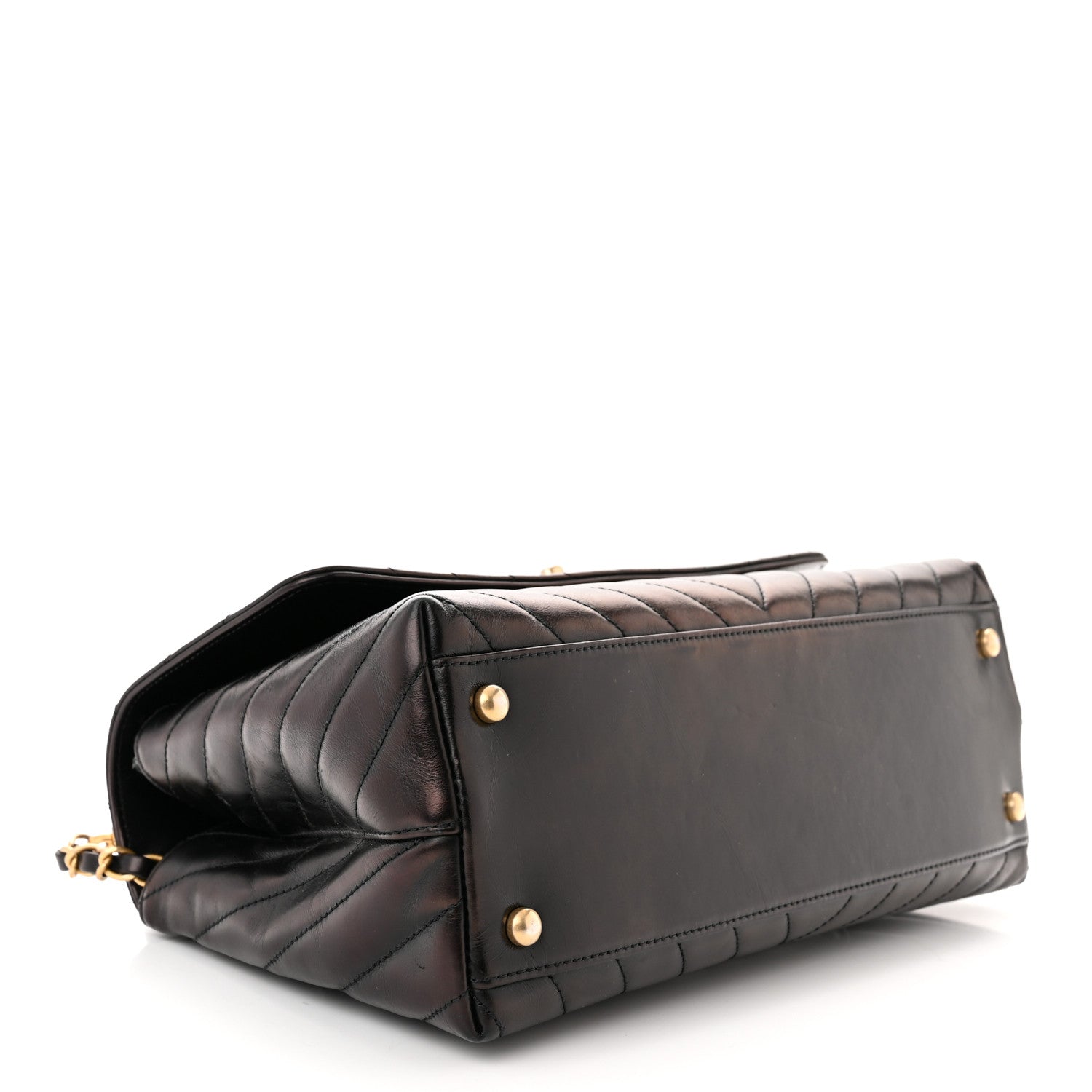 Chanel Glazed Calfskin Lizard Chevron Quilted Small Coco Handle Flap Black 4 of 10