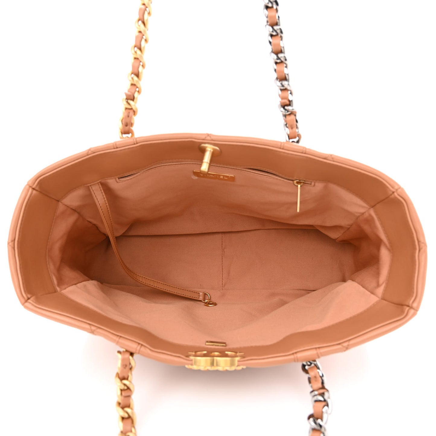 Lambskin Quilted Chanel 19 East West Shopping Bag Brown