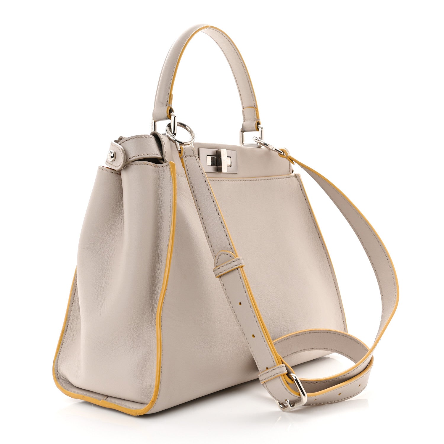 Fendi Vitello Seta Burro Medium Peekaboo Iconic Satchel Grigio Polvere Mattone 3 of 11