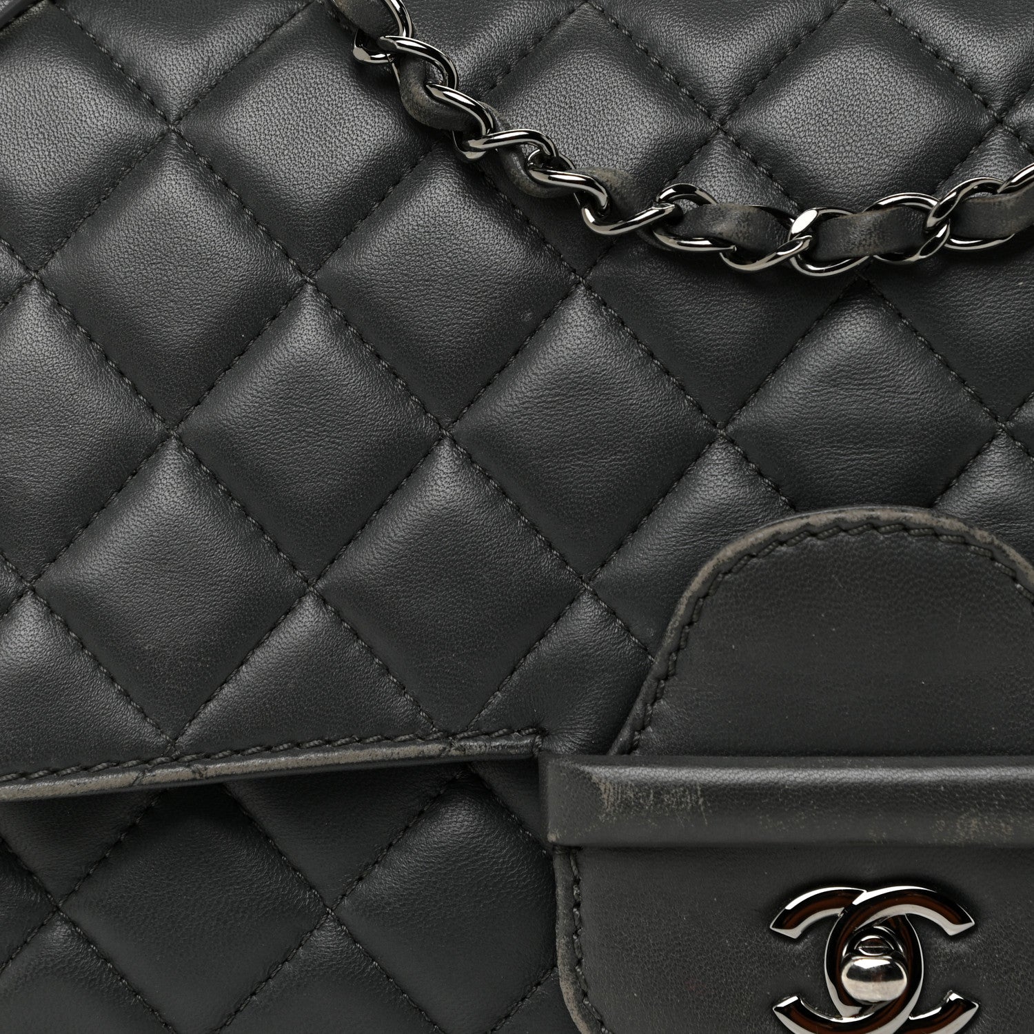 Chanel Lambskin Quilted Jumbo Coco Loop Flap Charcoal Grey 9 of 22