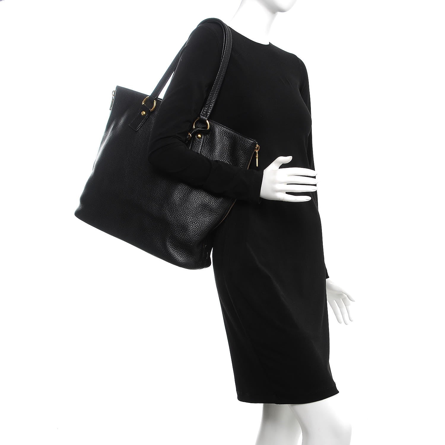 Prada Vitello Daino Side Zip Tote Black 2 of 7