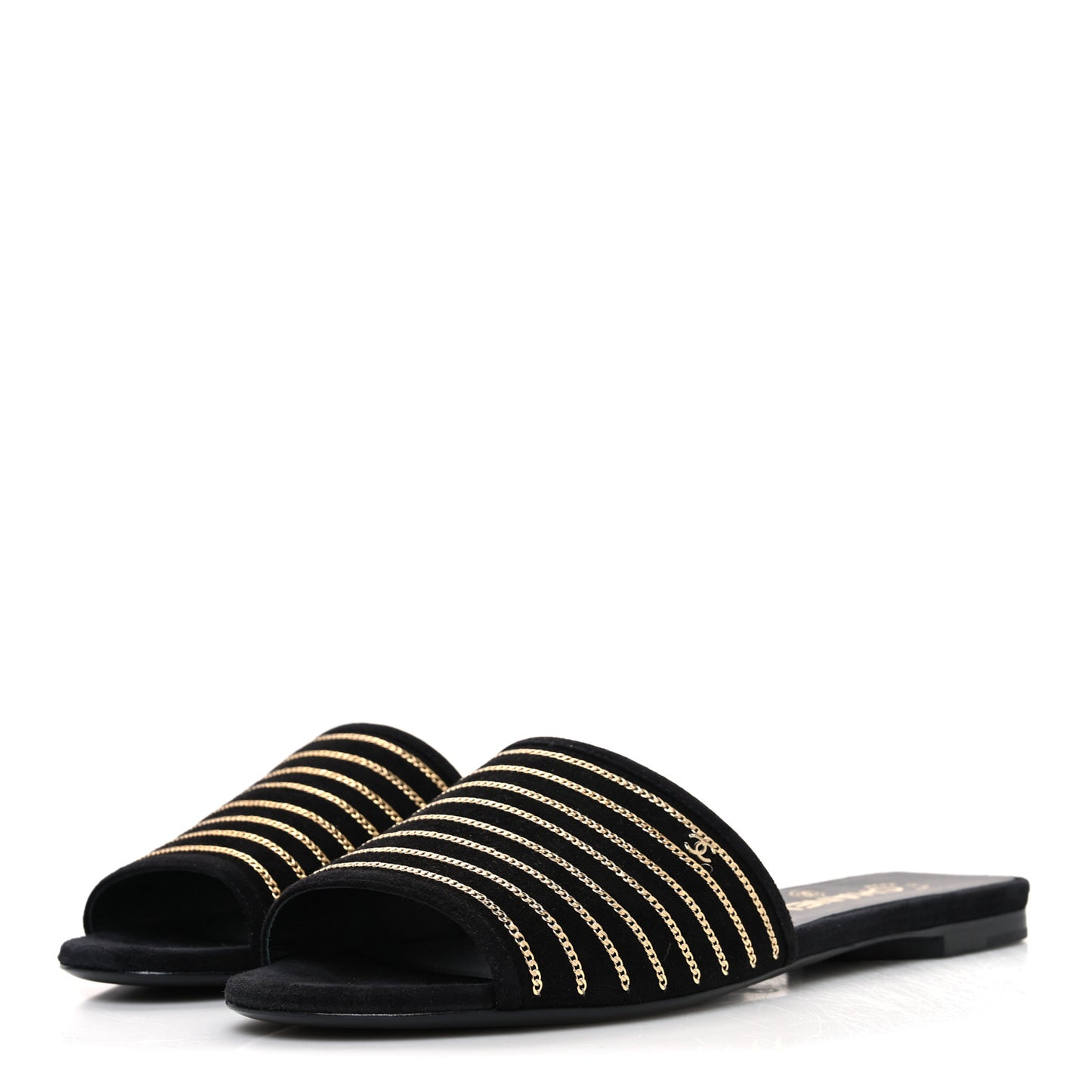 Suede Chain Flat Mule Sandals 39 Black