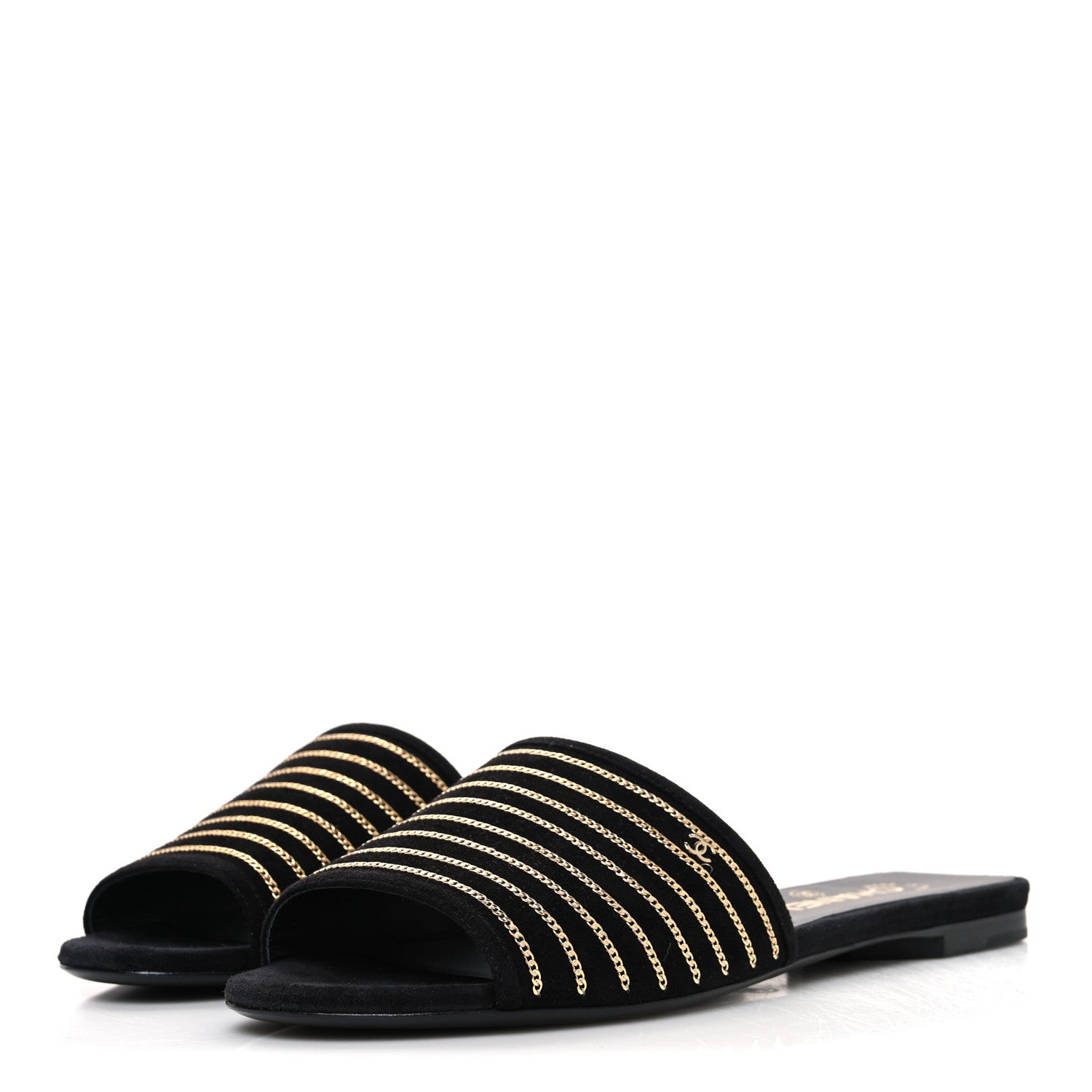 Chanel Suede Chain Flat Mule Sandals 39 Black 4 of 12