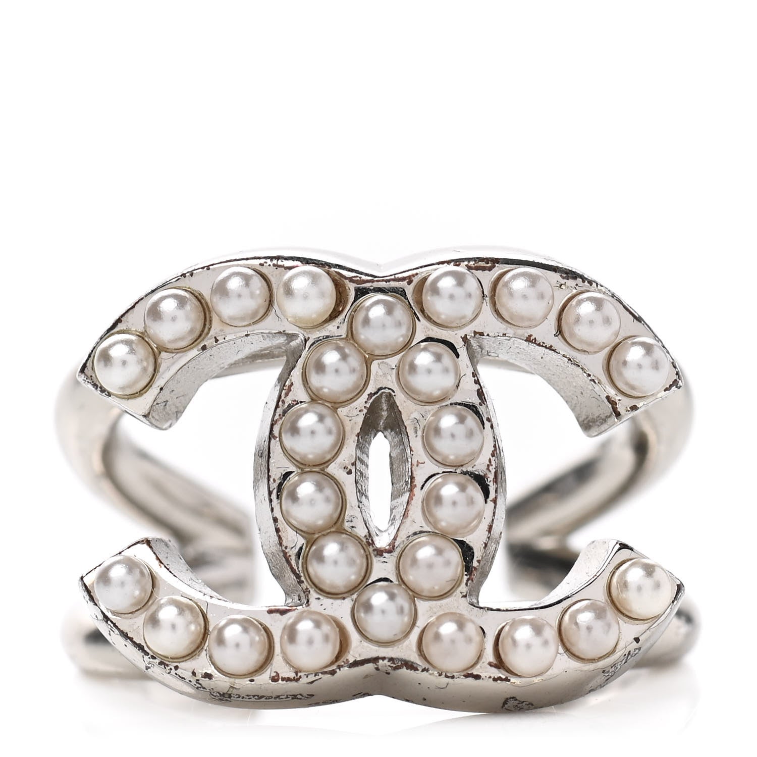 Chanel Metal Pearl CC Ring 6.5 Silver 1 of 7