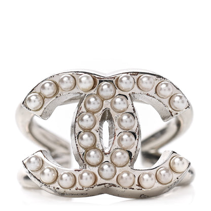 Chanel Metal Pearl CC Ring 6.5 Silver 1 of 7
