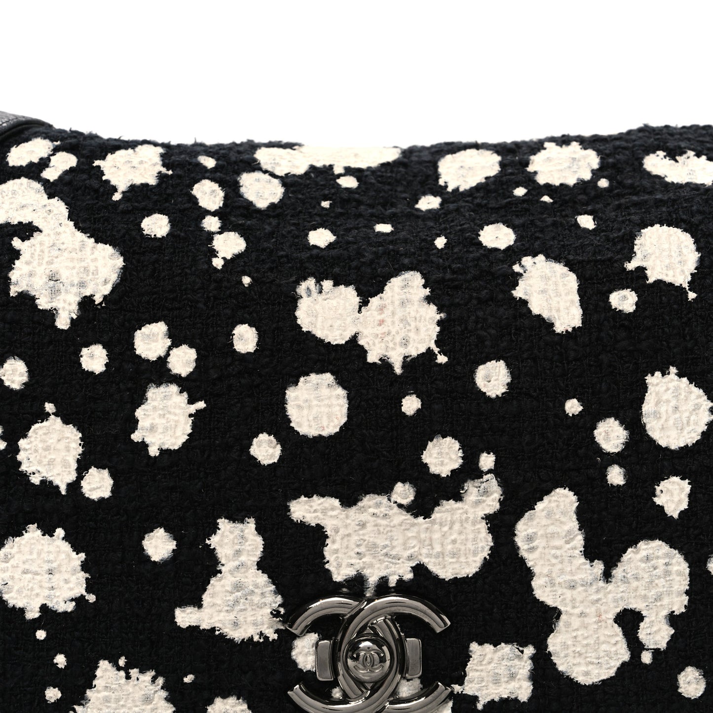 Tweed Paint Splatter Print Flap Black White