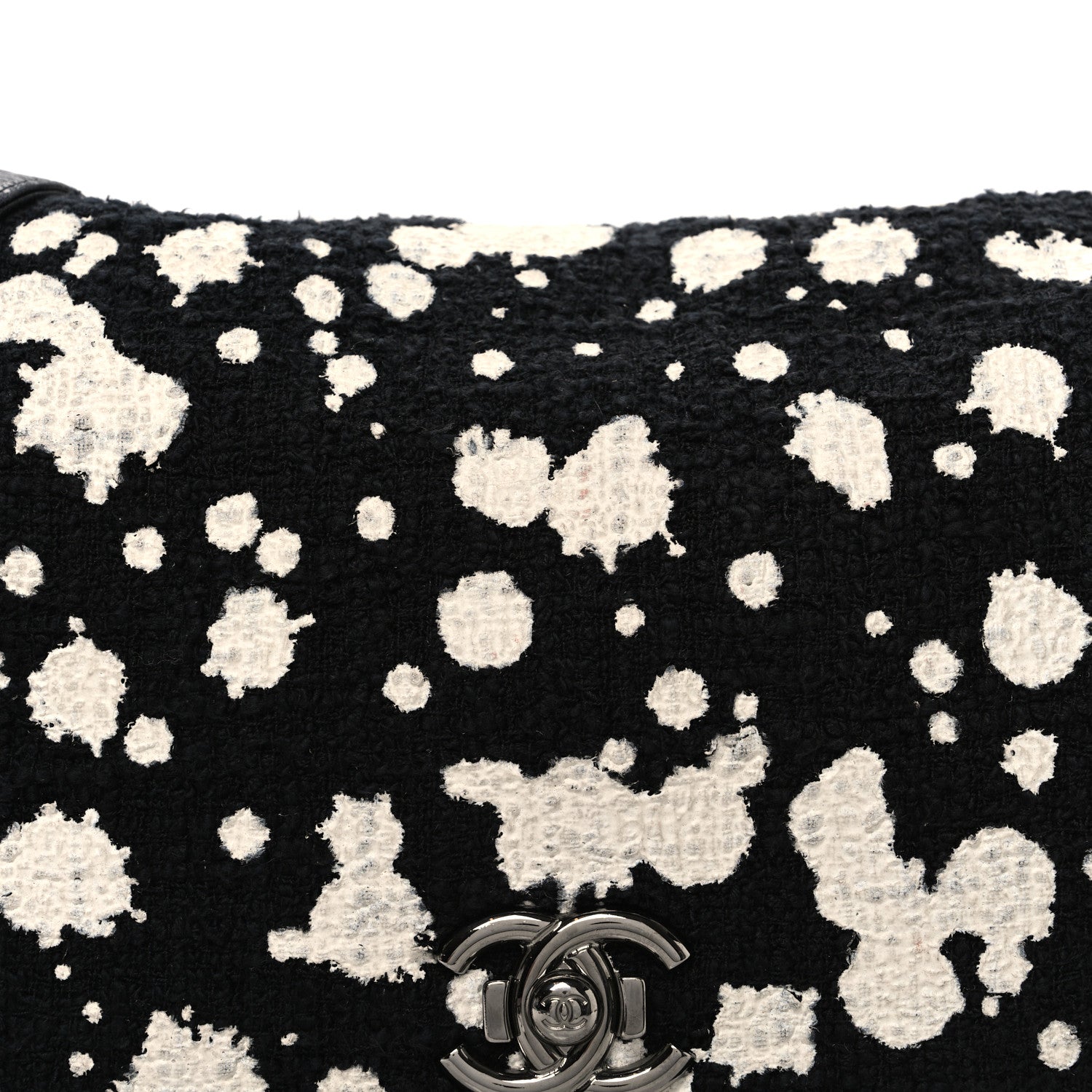 Chanel Tweed Paint Splatter Print Flap Black White 8 of 10
