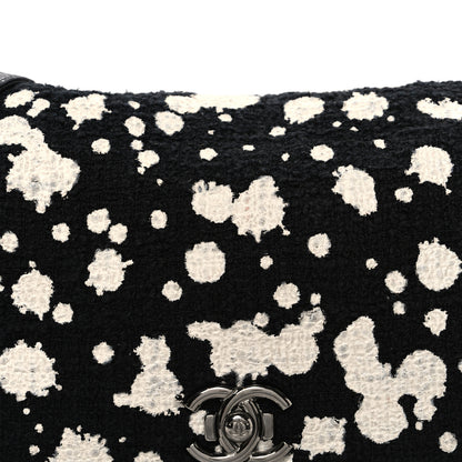Chanel Tweed Paint Splatter Print Flap Black White 8 of 10