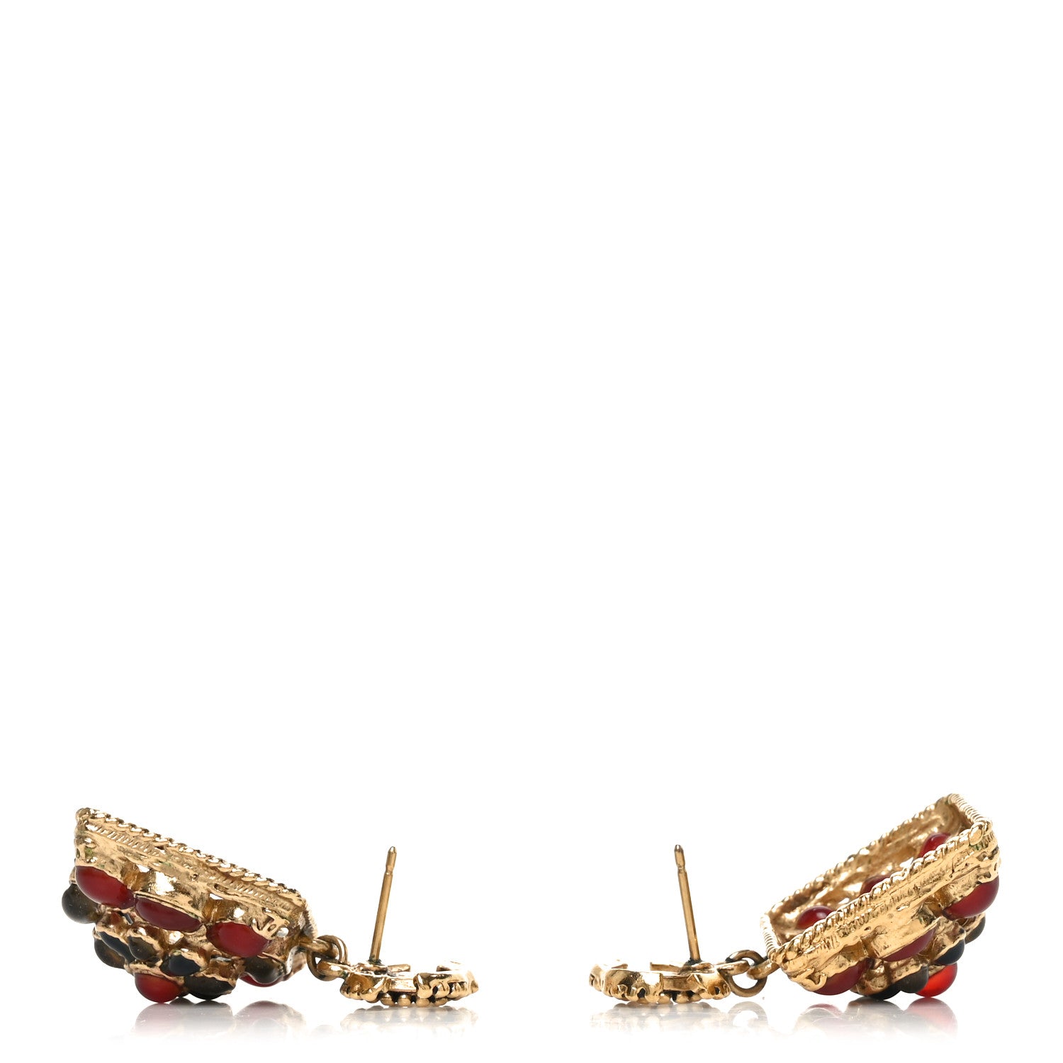 Chanel Gripoix Poured Glass Square CC Drop Earrings Red Blue Gold 3 of 4