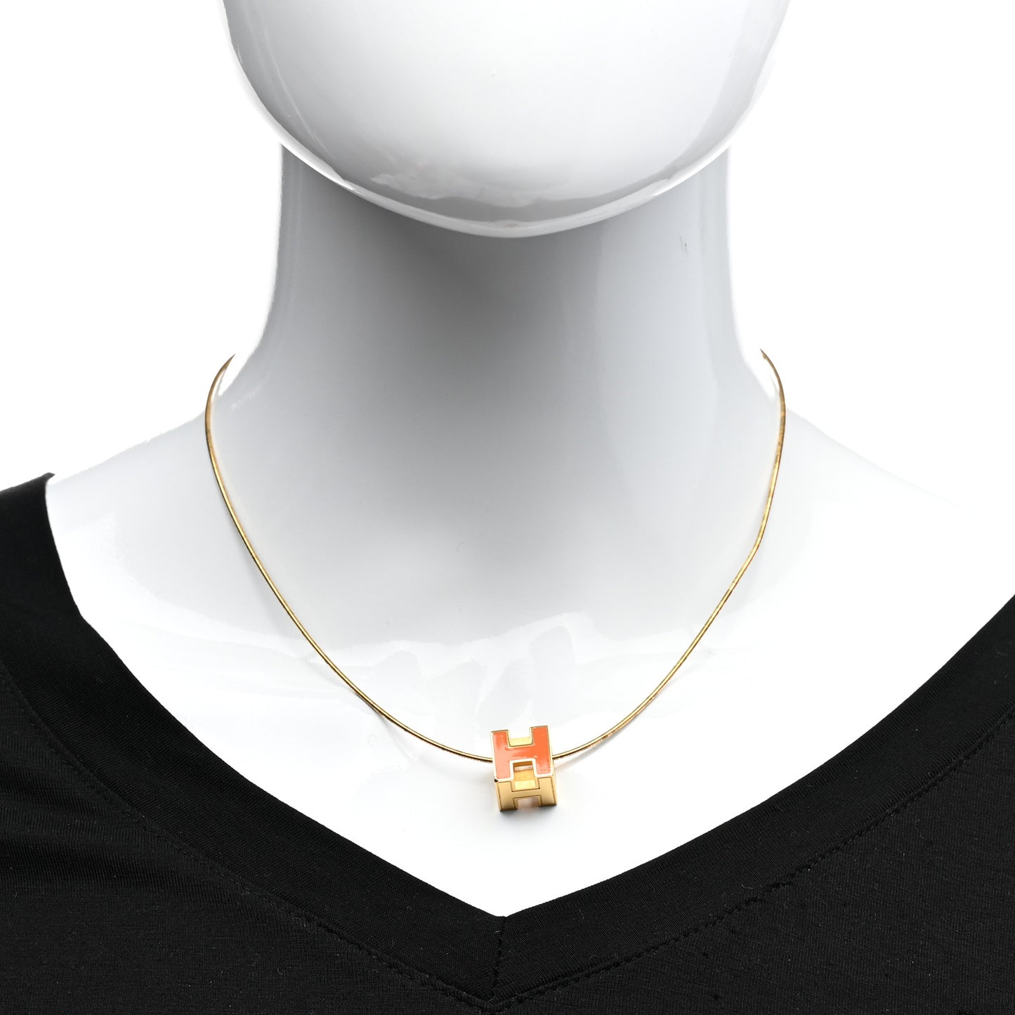 Gold Lacquered Cage d'H Pendant Necklace Orange