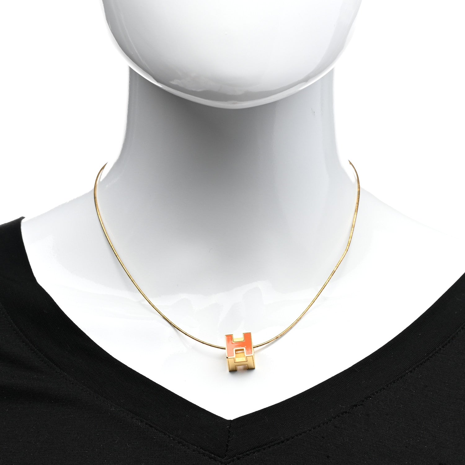 Hermes Gold Lacquered Cage d'H Pendant Necklace Orange 2 of 5