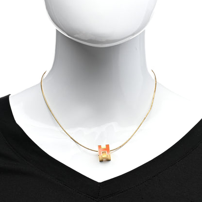 Hermes Gold Lacquered Cage d'H Pendant Necklace Orange 2 of 5