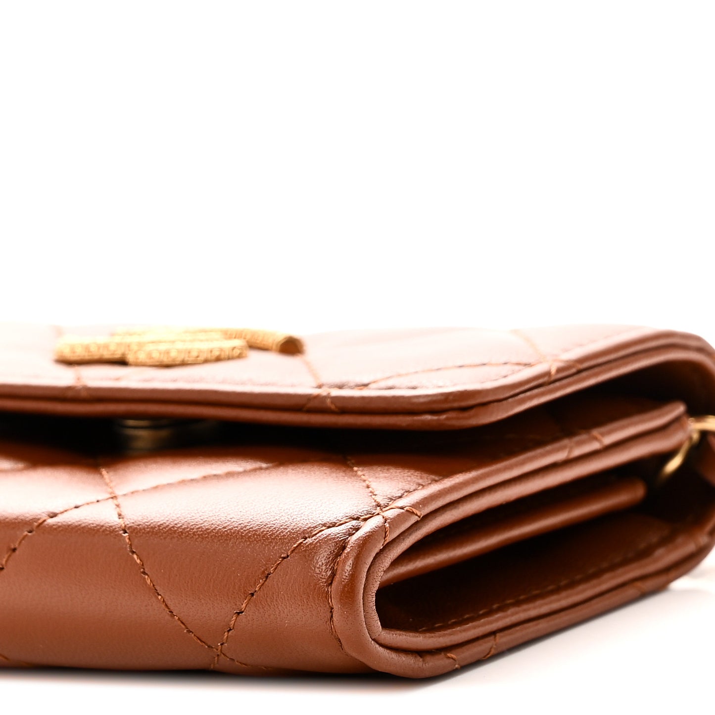 Lambskin Quilted Studded CC Clutch With Chain Brown
