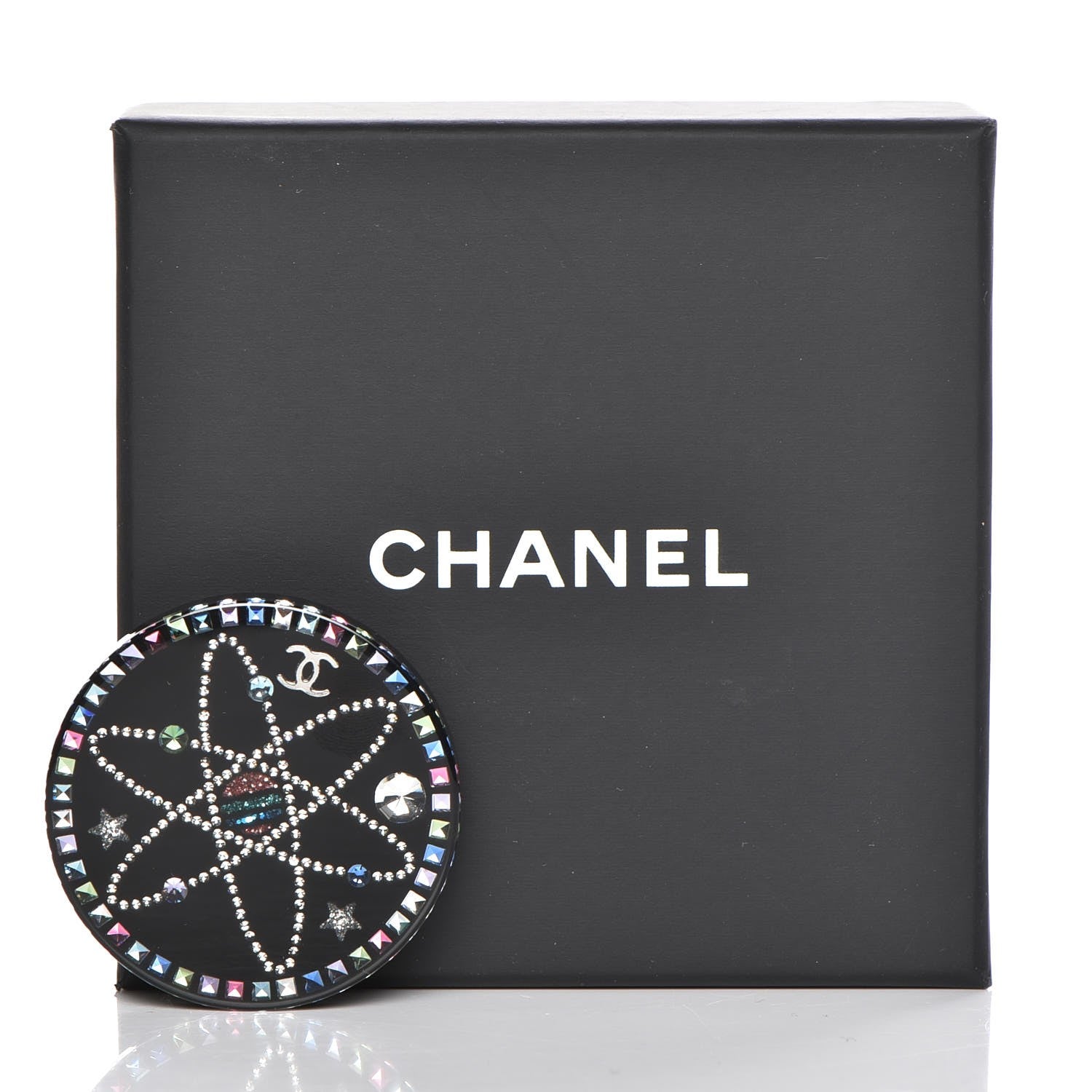 Chanel Glittered Resin Strass Brooch Black Pink 5 of 5