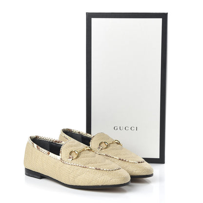 Gucci Raffia Elaphe Matelasse Horsebit Womens Jordaan Loafers 35.5 Natural Cream Brown 9 of 9