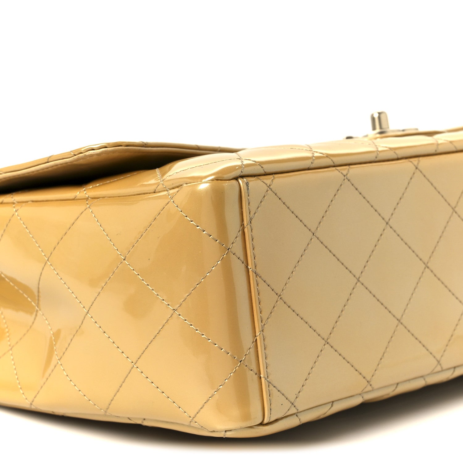 Chanel Metallic Patent Quilted Maxi Single Flap Beige 10 of 11