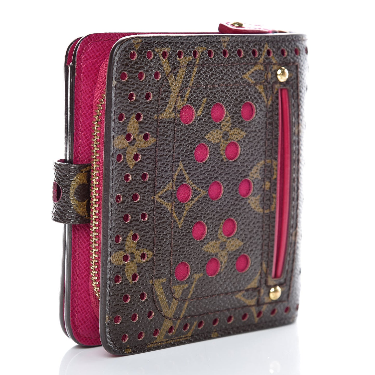 Monogram Perforated Compact Zipped Wallet Fuchsia