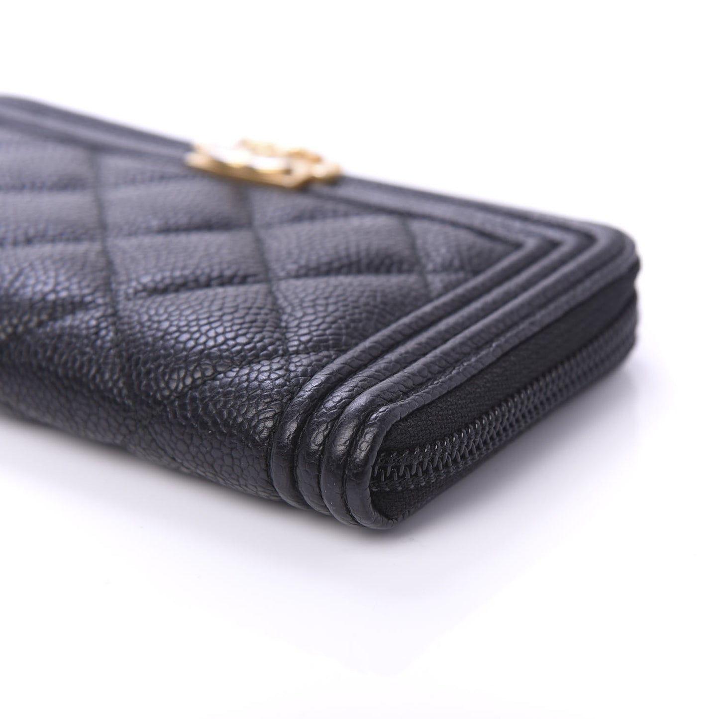 Caviar Quilted Small Boy Zip Around Wallet Black