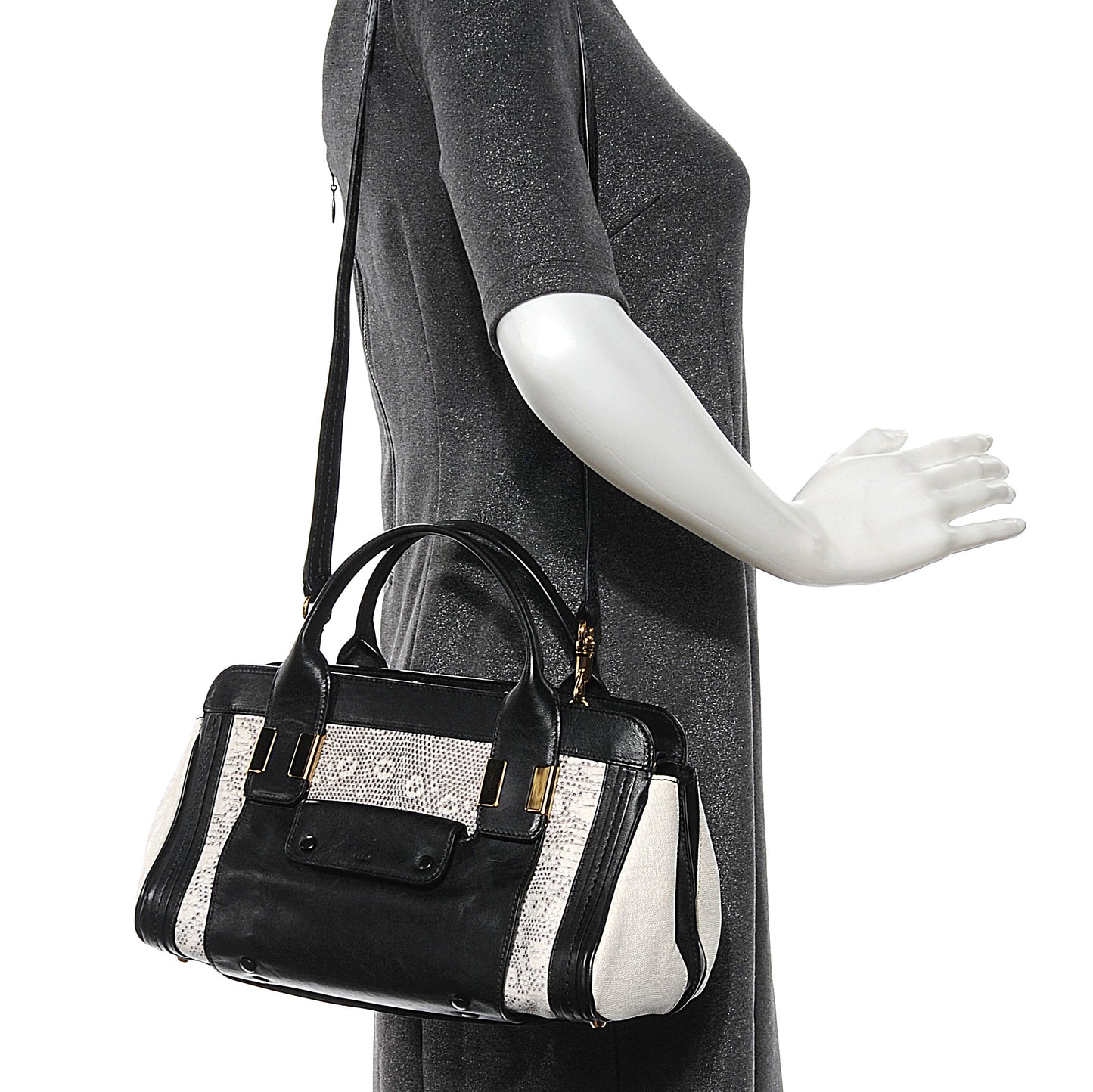 Lizard Embossed Mini Alice Satchel Black White