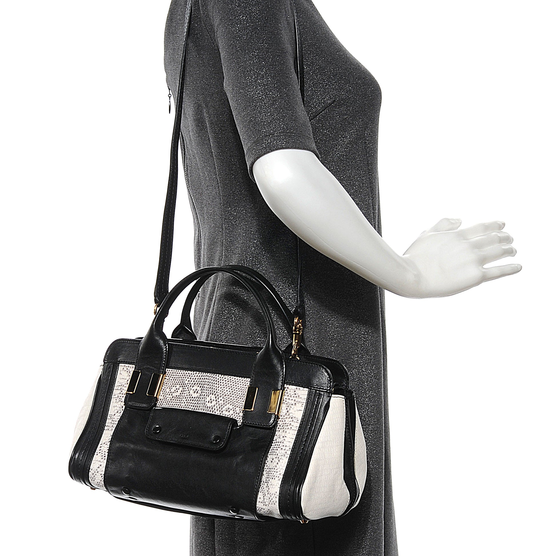 Chloe Lizard Embossed Mini Alice Satchel Black White 2 of 11
