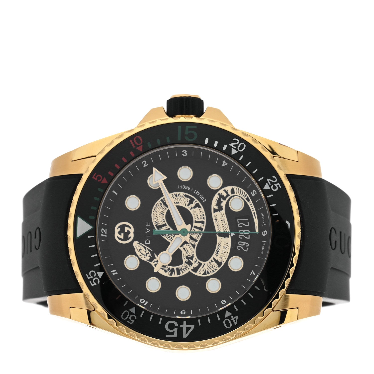 Gucci Stainless Steel Rubber 45mm Dive Snake Quartz Watch Black 2 of 5