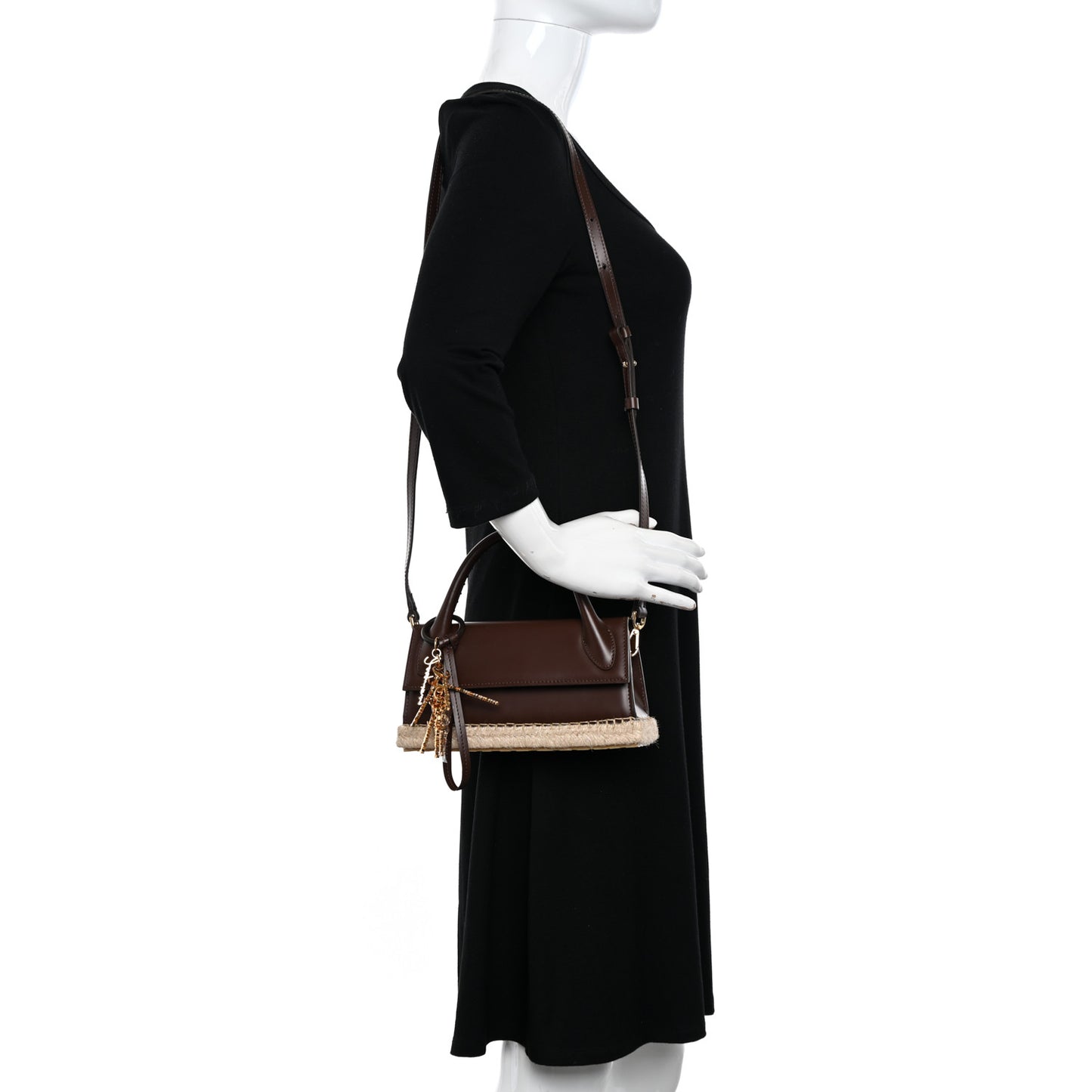 Calfskin Raffia Le Chiquito Long Cordao Brown