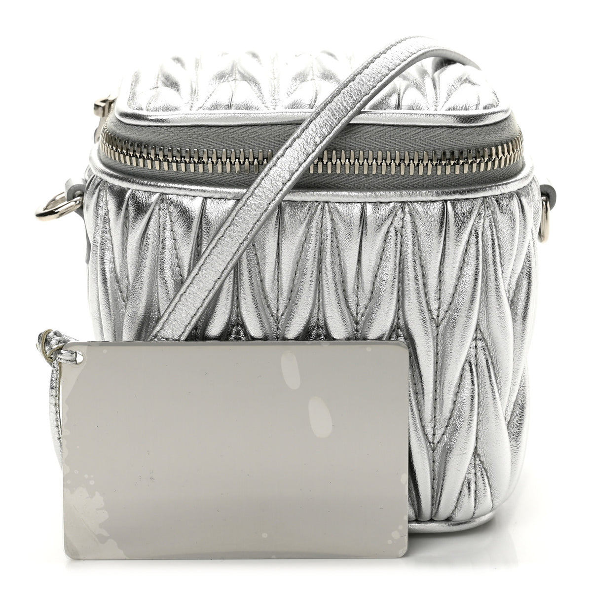 Metallic  Nappa Matelasse Micro Vanity Case Silver