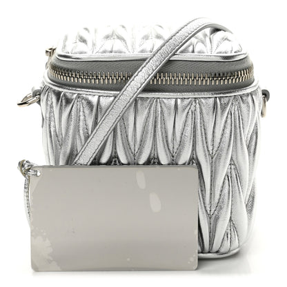 Miu Miu Metallic  Nappa Matelasse Micro Vanity Case Silver 3 of 13