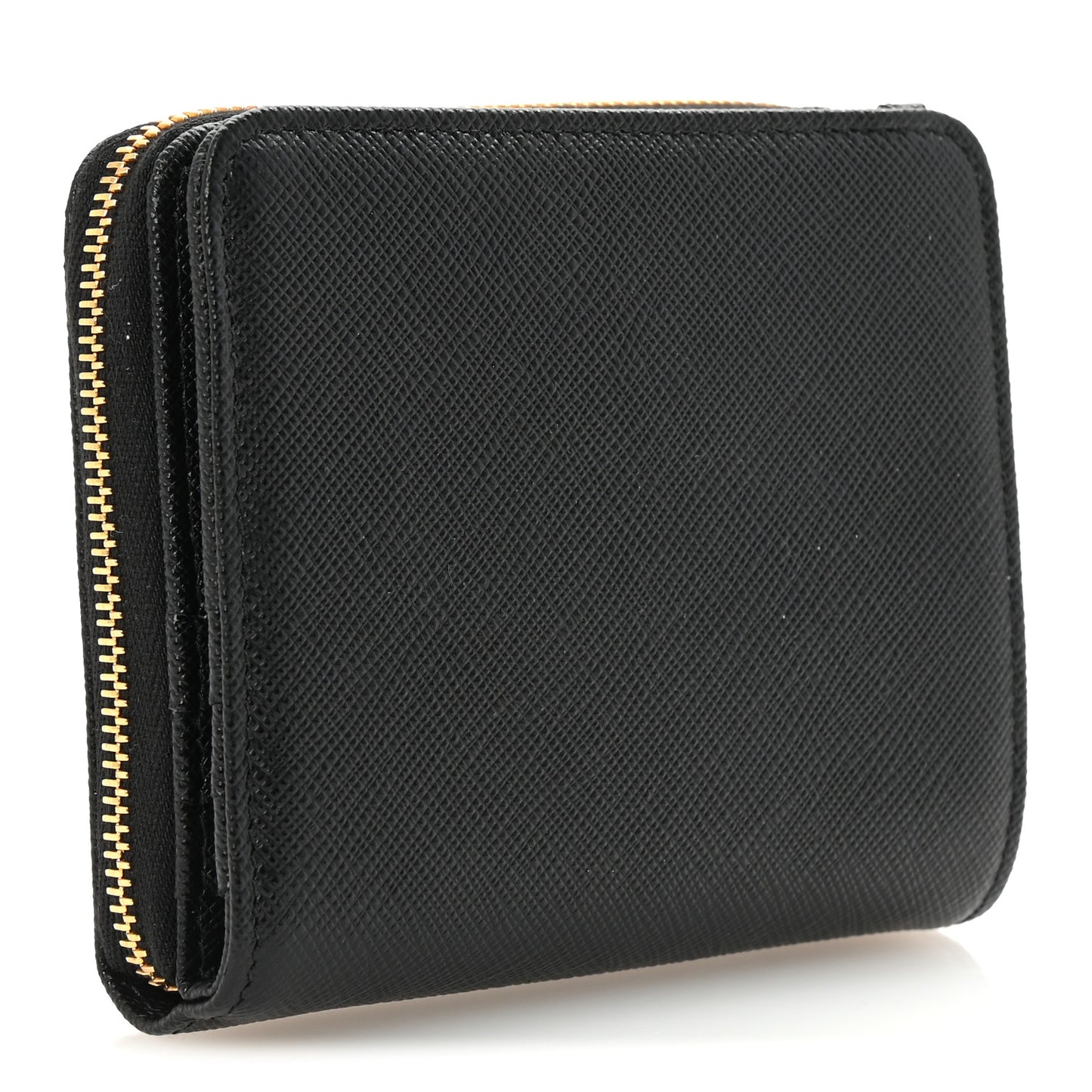 Saffiano Triangle Compact Zip Around Wallet Black