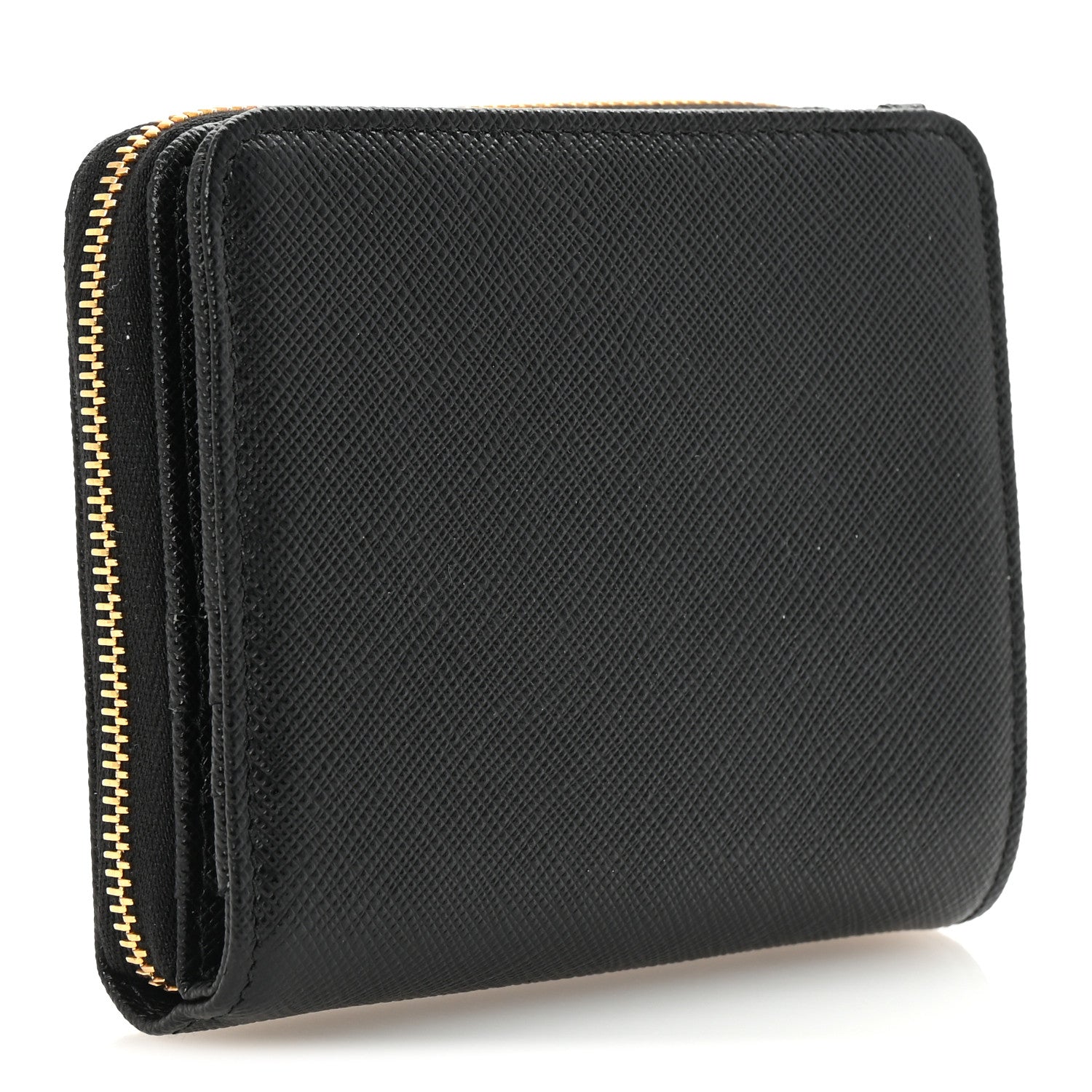 Prada Saffiano Triangle Compact Zip Around Wallet Black 3 of 7