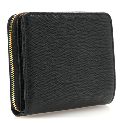 Prada Saffiano Triangle Compact Zip Around Wallet Black 3 of 7