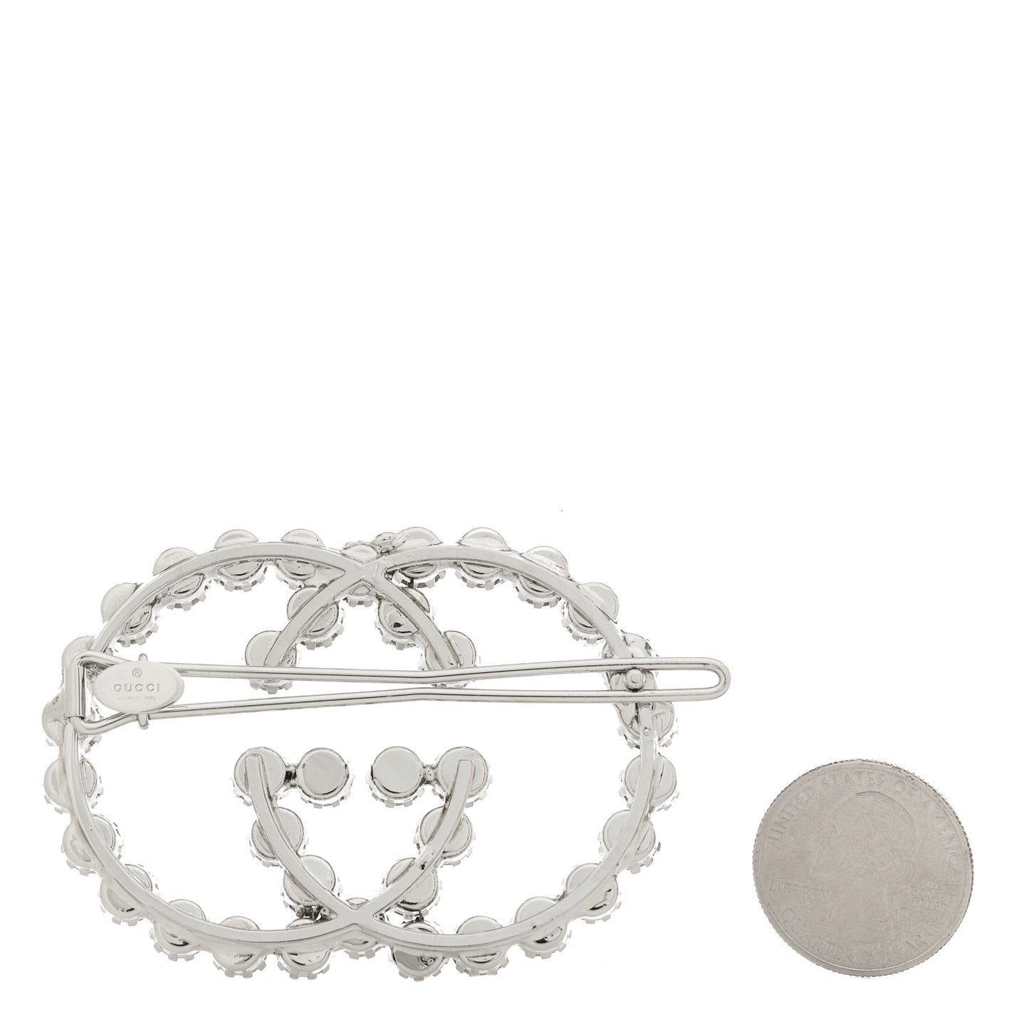 Crystal Interlocking G Hair Clip Silver