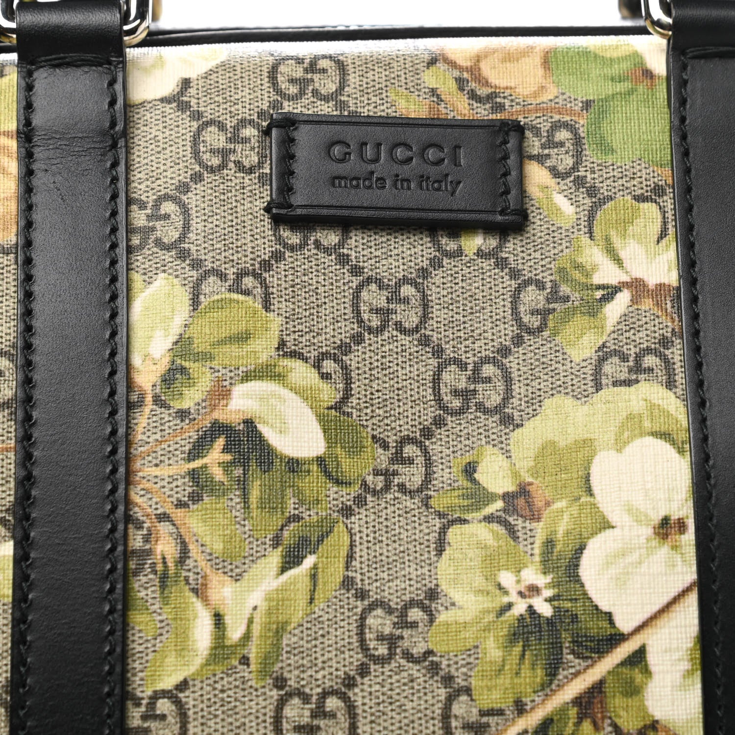 Gucci GG Supreme Monogram Blooms Medium Duffle Beige New Military Black 8 of 11