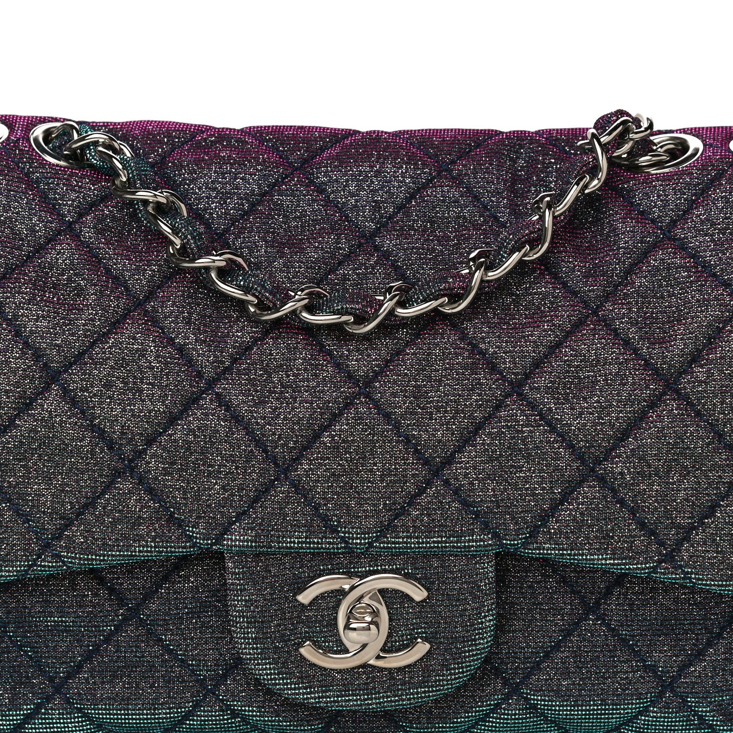Chanel Iridescent Glitter Fabric Jumbo Single Flap Multicolor 8 of 16
