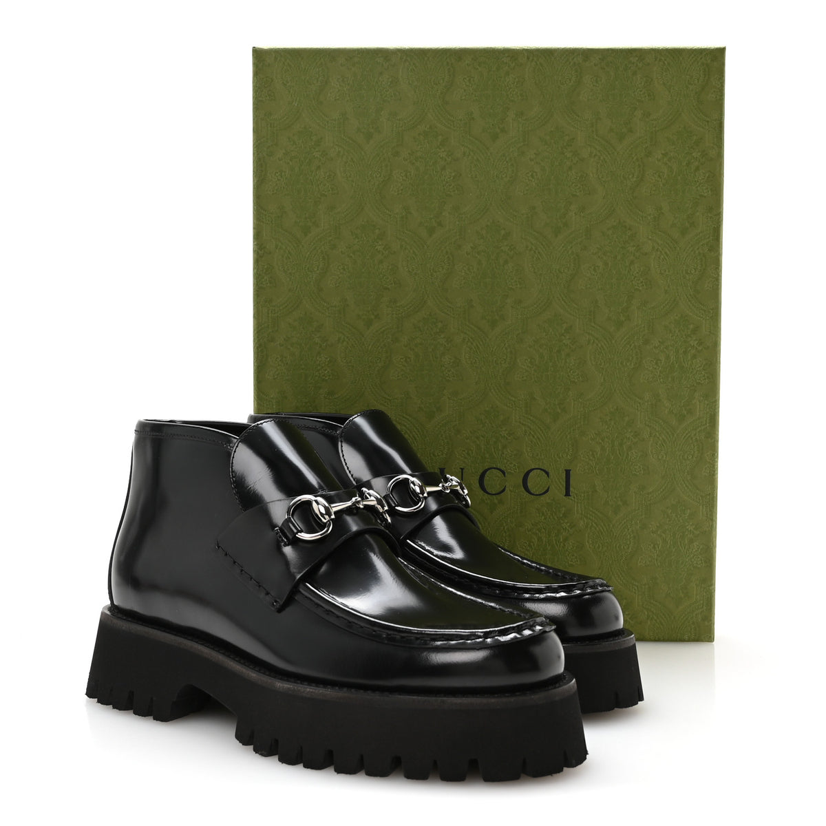 Gucci Cordovan Lux Womens Horsebit Platform Ankle Boots 38 Black 9 of 9