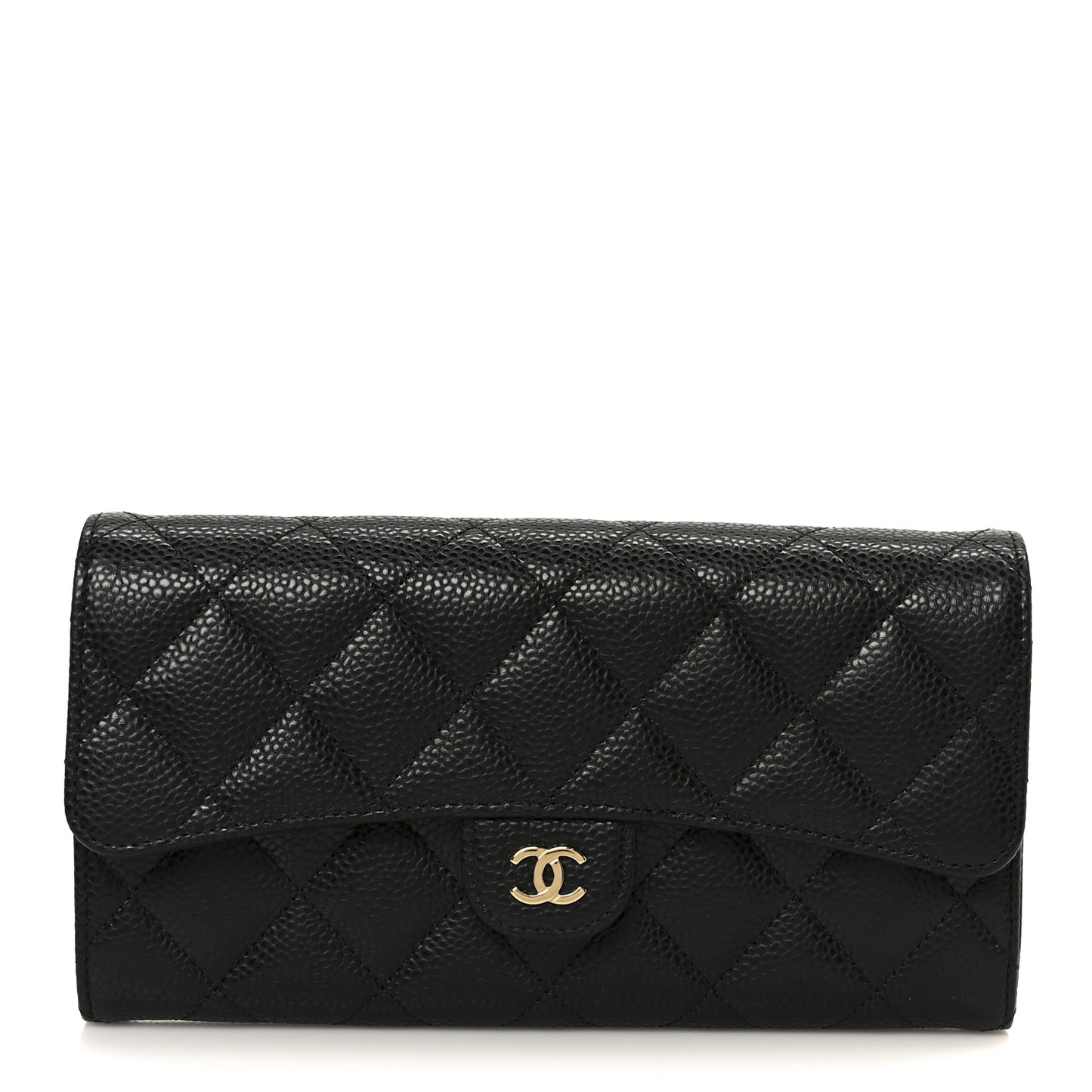 Caviar Quilted Large Gusset Flap Wallet Black
