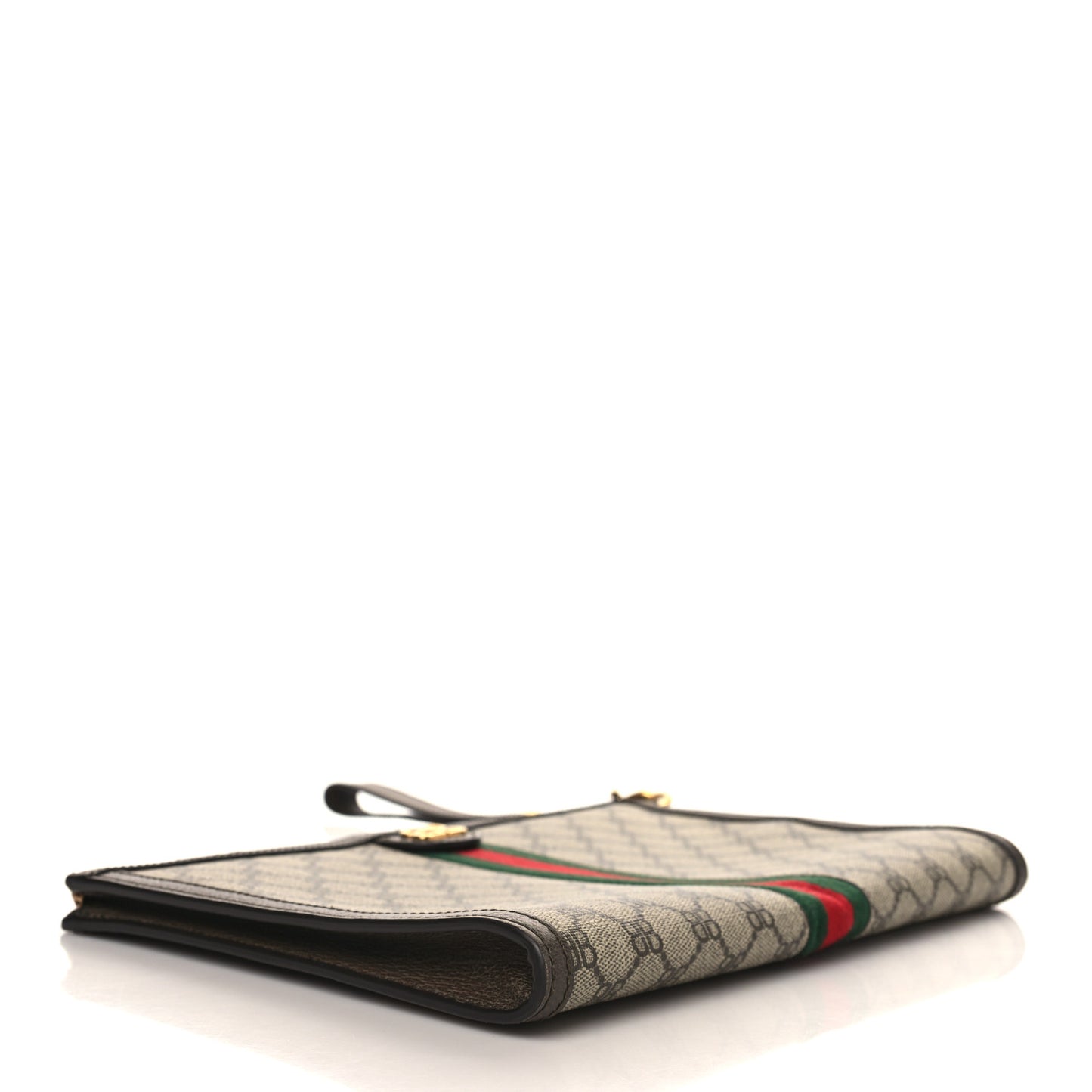 X BALENCIAGA BB Supreme Monogram Web Ophidia Wristlet Beige New Acero