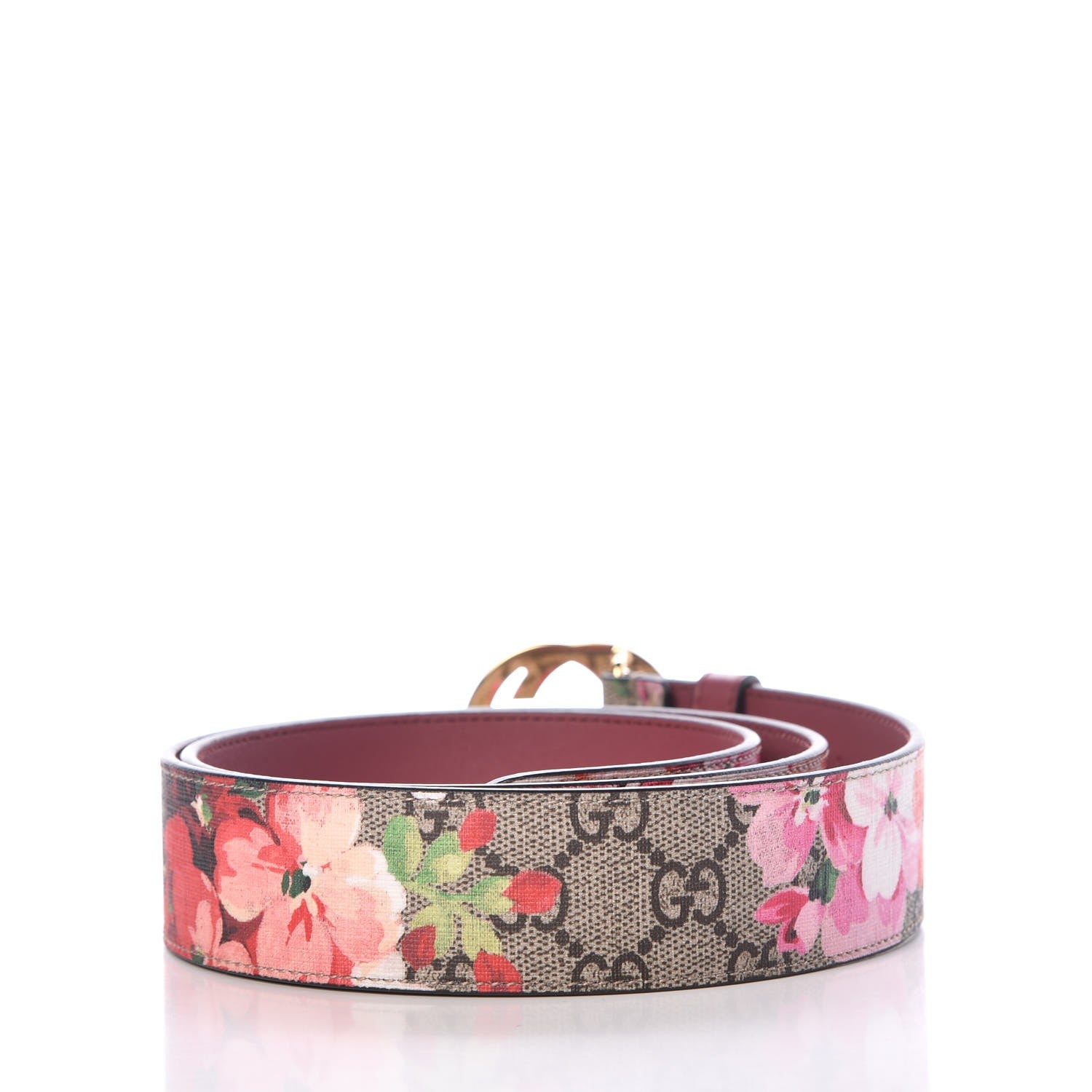 Gucci GG Supreme Monogram Blooms Moon Calfskin Interlocking G 37mm Belt 90 36 Beige Ebony Multicolor Dry Rose 3 of 6