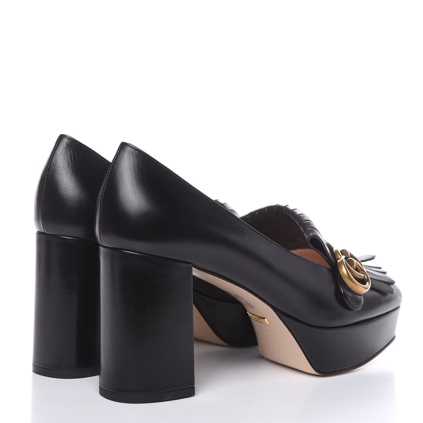Malaga Kid GG Marmont Fringe Platform Loafer Pumps 40 Black