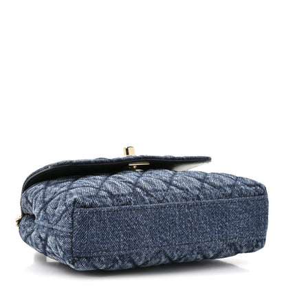 Chanel Washed Denim Calfskin Quilted Coco Handle Clutch With Chain Blue 4 of 10