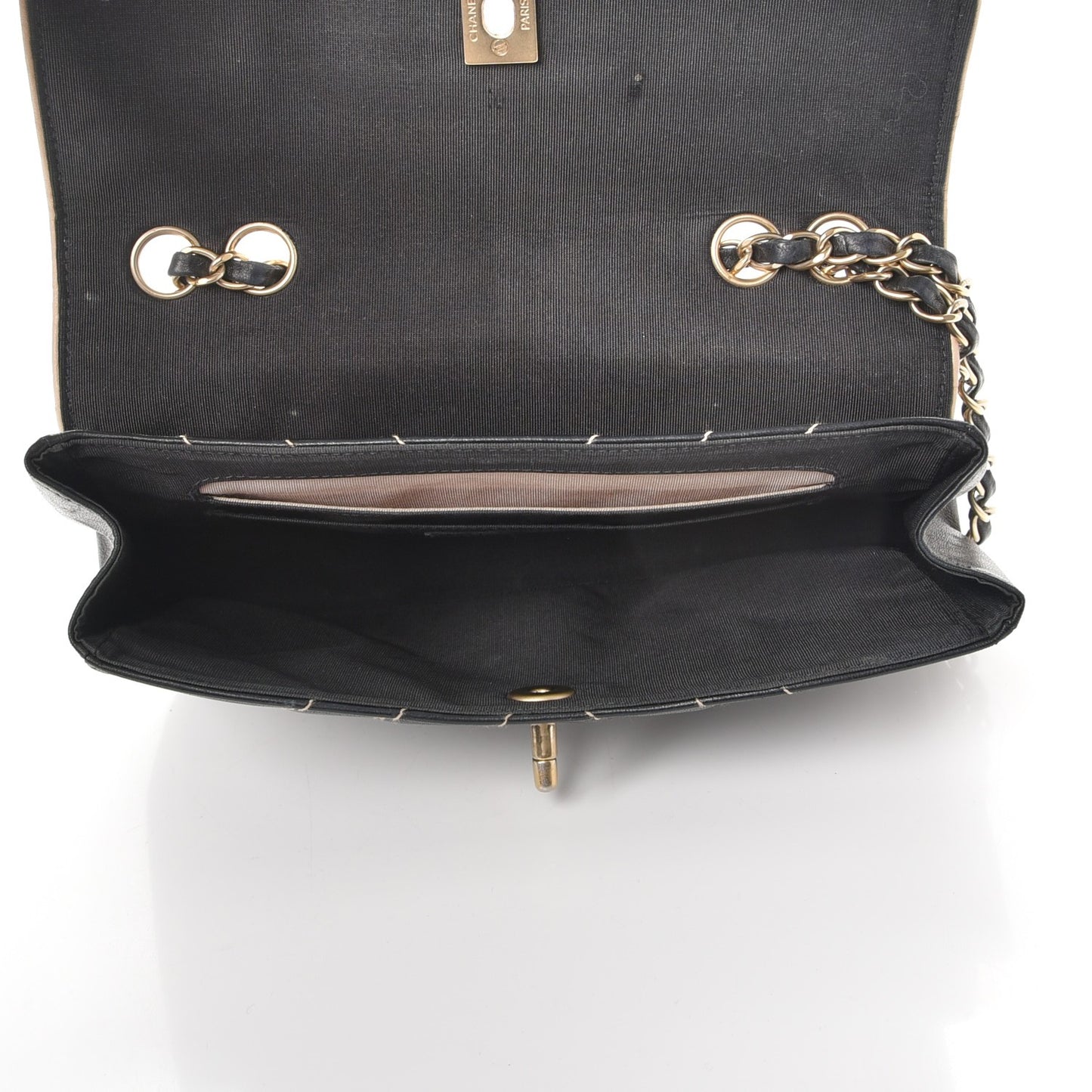 Lambskin Small Chevron Flap Black Beige