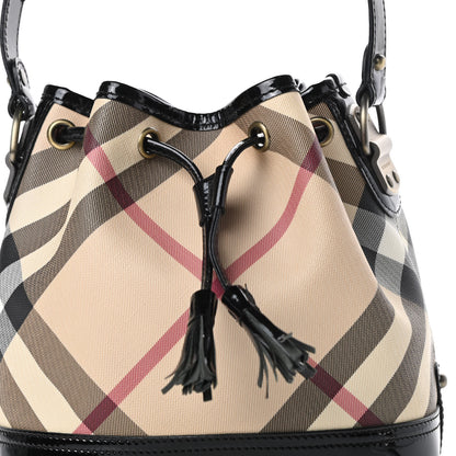 Burberry Patent Trim Nova Check Drawstring Bucket Bag Black 9 of 12