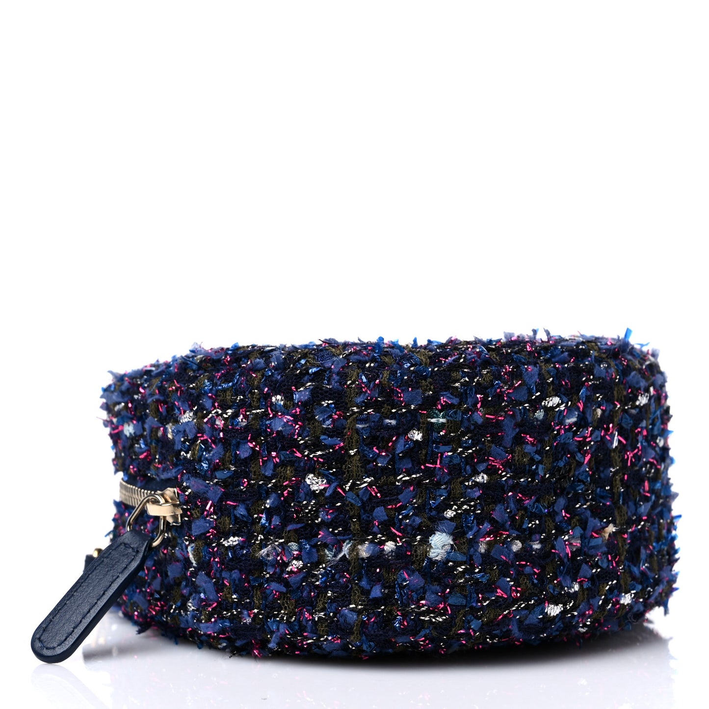 Tweed Quilted Round Clutch With Chain Multicolor