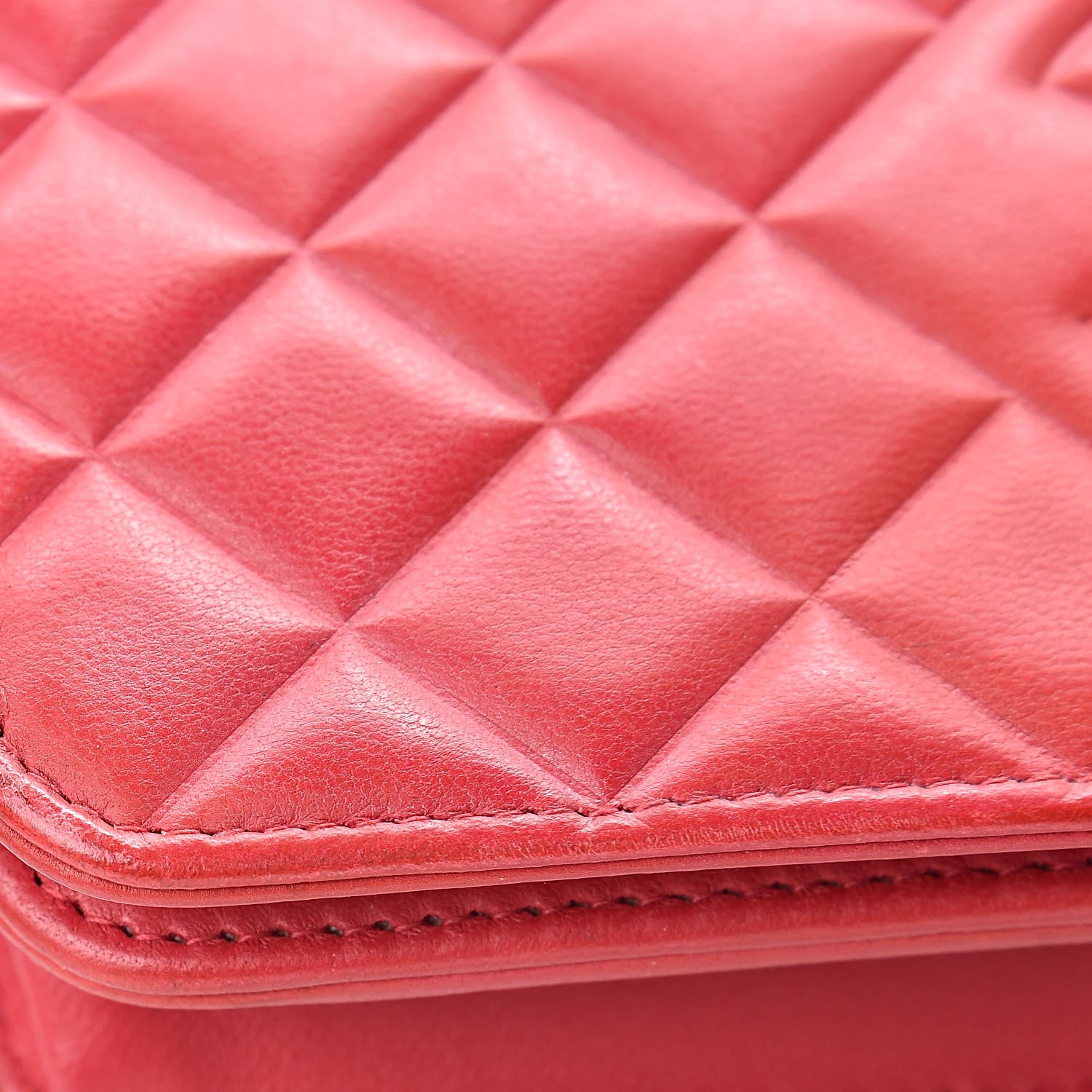 Chanel Goatskin Quilted Diamond CC Wallet On Chain WOC Red 15 of 16