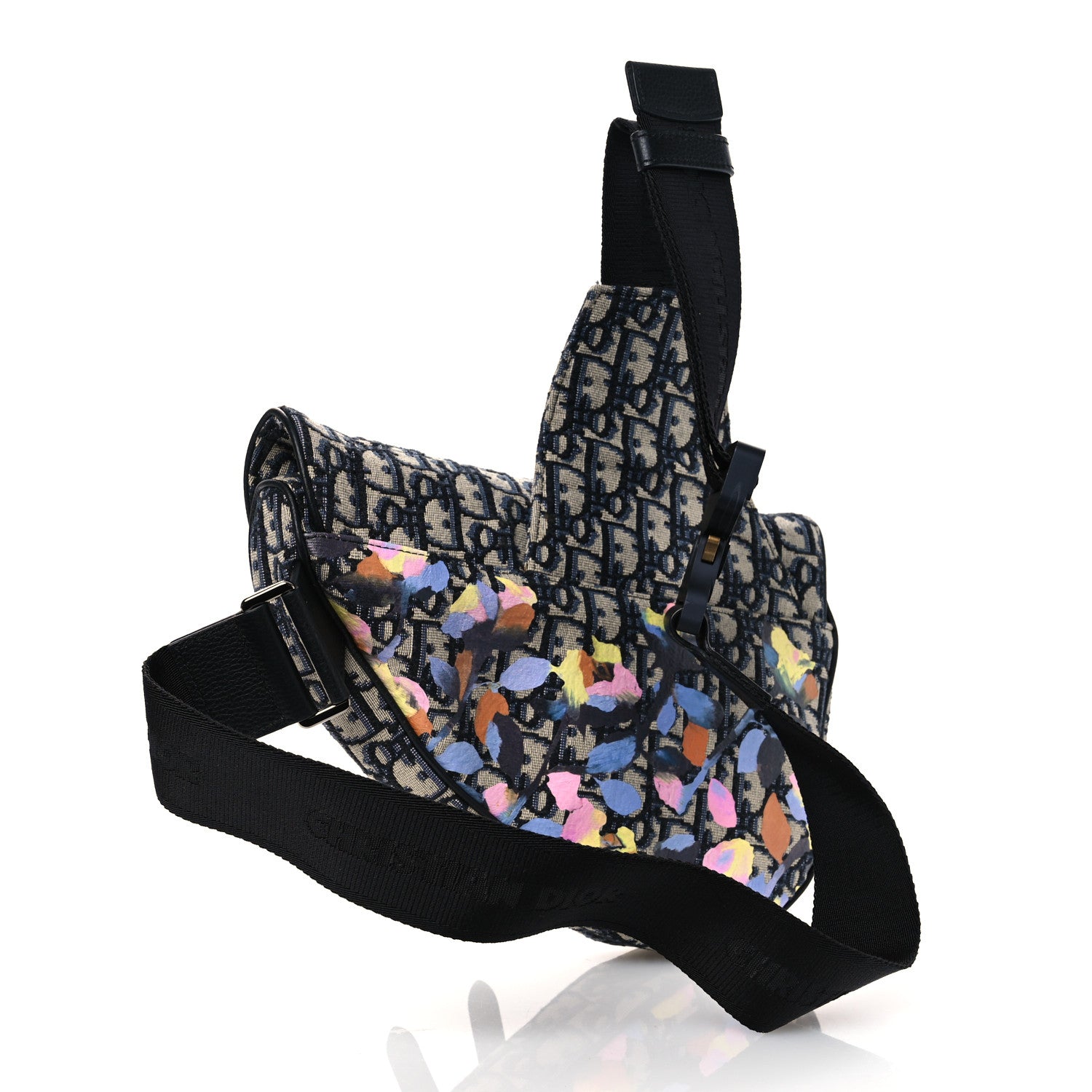 Christian Dior X ALEX FOXOTN Oblique Floral Print Mens Saddle Bag Blue Multicolor 3 of 15