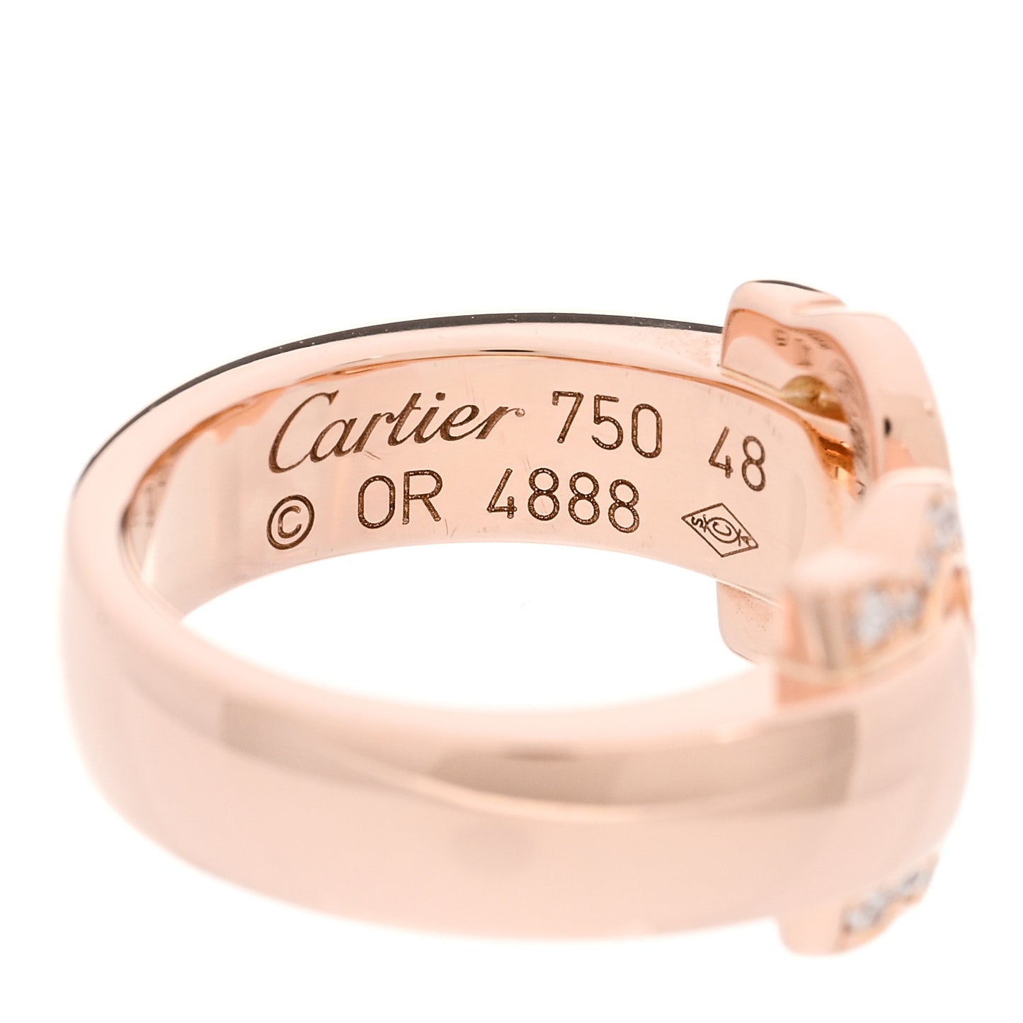 18K Pink Gold Diamond C De Cartier Ring 48 4.5