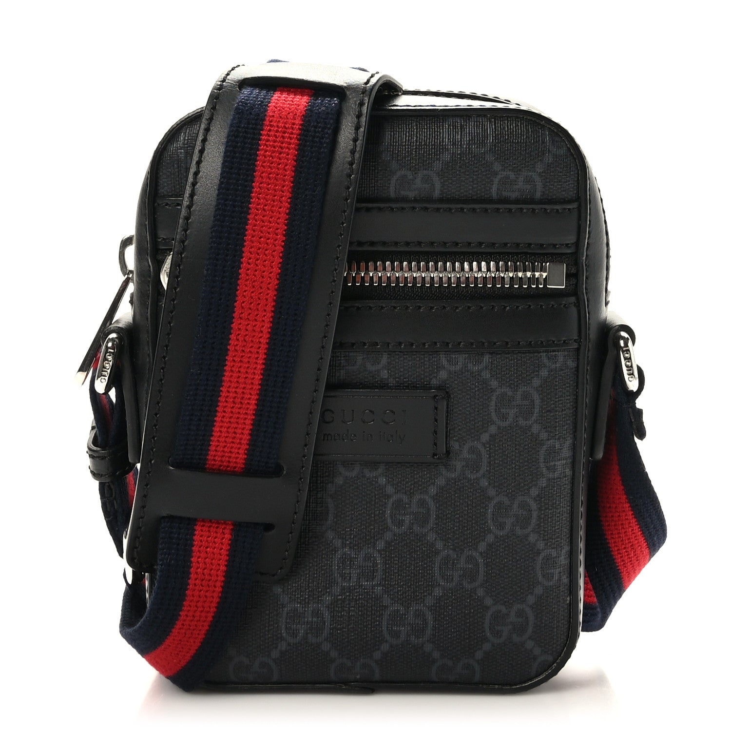 Gucci GG Supreme Monogram Appia Calfskin Web Small Camera Messenger Bag Black Grey 1 of 9